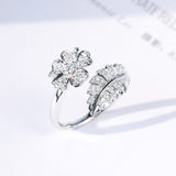 BAGUE ZIRCONIA FLEUR & FEUILLE - (RÉGLABLE)
