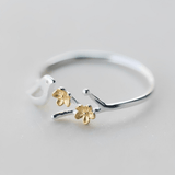 BAGUE JUMELE FLEURIE - (RÉGLABLE)