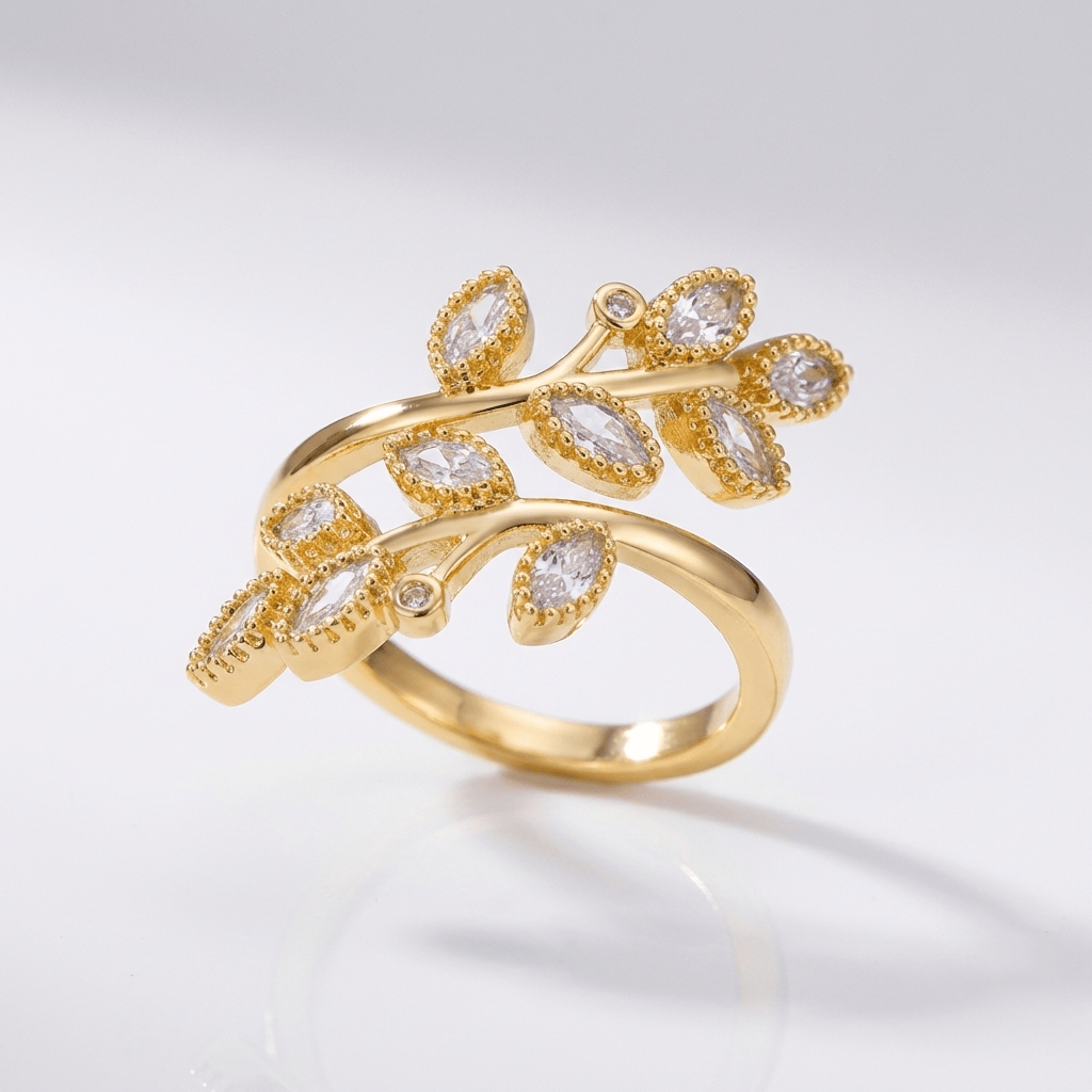 BAGUE EN FEUILLE D'OR - (RÉGLABLE)