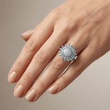 BAGUE FLEUR EN TOPAZE BLEU ARGENTÉ