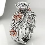 BAGUE FLORALE EN OR ROSE ARGENT DIAMANT