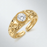 BAGUE EN ZIRCONE VINTAGE EN OR - (RÉGLABLE)