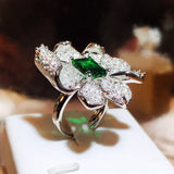 BAGUE FLEUR ÉMERAUDE - (AJUSTABLE)