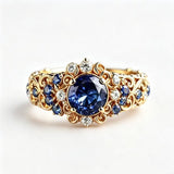 Bague de déclaration ornée en bleu royal avec gemme et diamant