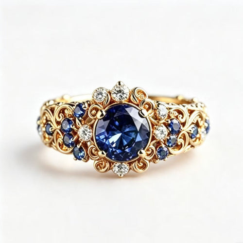 Bague de déclaration ornée en bleu royal avec gemme et diamant