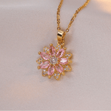COLLIER PENDENTIF FLEUR EN PIERRE PRÉCIEUSE