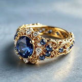 Bague de déclaration ornée en bleu royal avec gemme et diamant
