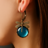Boucles d'oreilles en forme de libellule sphérique en or ancien