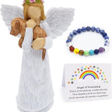 Ensemble Cadeau en Mémoire du Chien avec Figurine de l'Ange de l'Amitié et Bracelet Chakra du Pont Arc-en-Ciel
