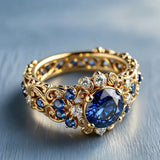 Bague de déclaration ornée en bleu royal avec gemme et diamant