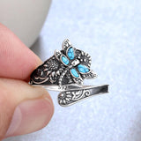 Bague en Argent Sterling avec Turquoise – Bague Vintage Boho avec Libellule