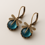 Boucles d'oreilles en forme de libellule sphérique en or ancien