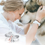 Bague Ajustable pour Chiens en Argent Sterling 925 – “Toujours dans Mon Cœur” avec Zirconia