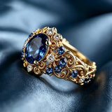 Bague de déclaration ornée en bleu royal avec gemme et diamant