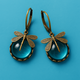 Boucles d'oreilles en forme de libellule sphérique en or ancien