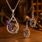 Magnifique Collier avec Colibri pour Femmes avec Boucles d'Oreilles Offertes
