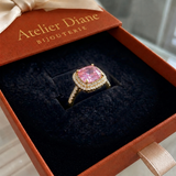 Bague en saphir rose coussin | Or rose