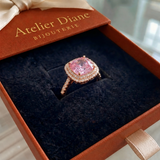 Bague en saphir rose coussin | Or blanc