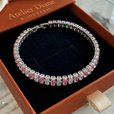 Bracelet de tennis à rayures roses | Or blanc