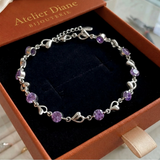 Bracelet en améthyste avec charme cœur | Or blanc