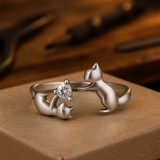 Bague Ajustable en Argent Sterling en Forme de Chat Joueur avec Zirconia