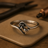 Bague Vintage en Argent Sterling avec Empreinte de Patte et Cœur