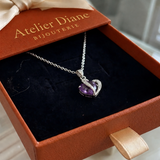 Collier améthyste deux cœurs | Or blanc