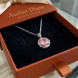 Collier auréole lotus rose | Or blanc