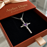 Collier croix centrale en améthyste | Or blanc
