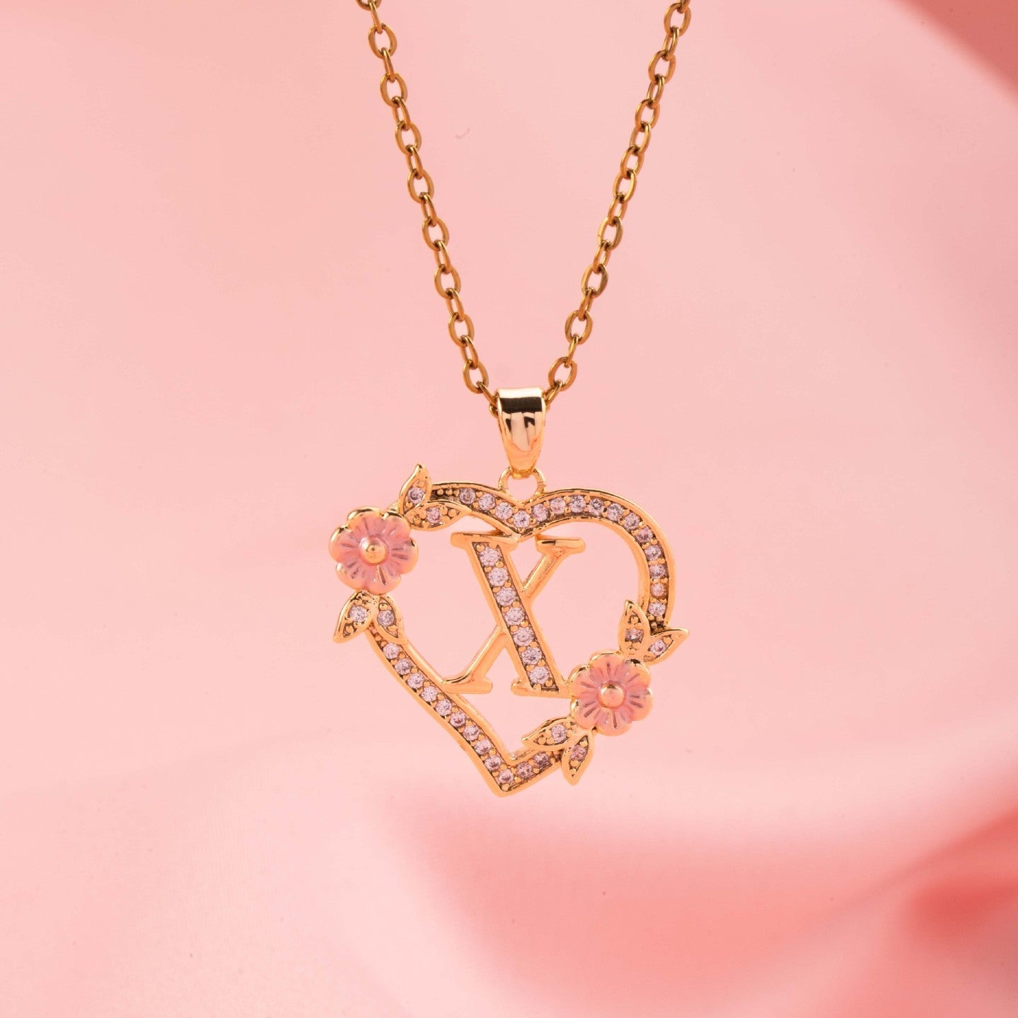 Collier initiale charme floral | Or