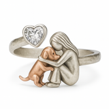 Bague pour Chiens en Argent Sterling 925 Faits à la Main avec Zirconia en Forme de Cœur – Taille Réglable
