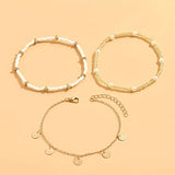 Ensemble de 3 bracelets de cheville superposés, charme côtier | Or