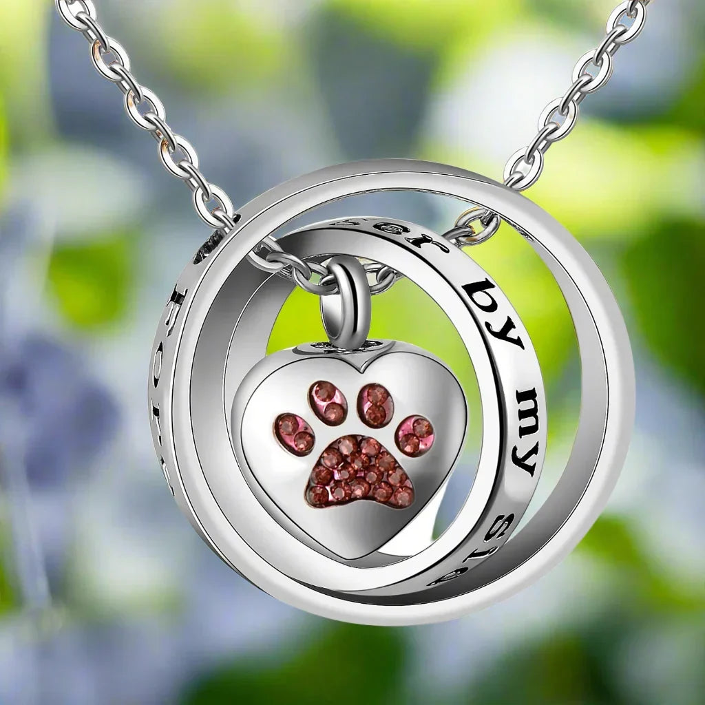 "Non Plus À Mes Côtés, Pour Toujours Dans Mon Cœur" – Collier En Acier Inoxydable Avec Urne En Forme De Patte