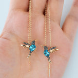 Boucles d'oreilles en émail et zirconium en forme de colibri