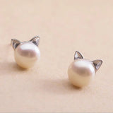 Boucles d'oreilles en argent sterling avec chat et perle