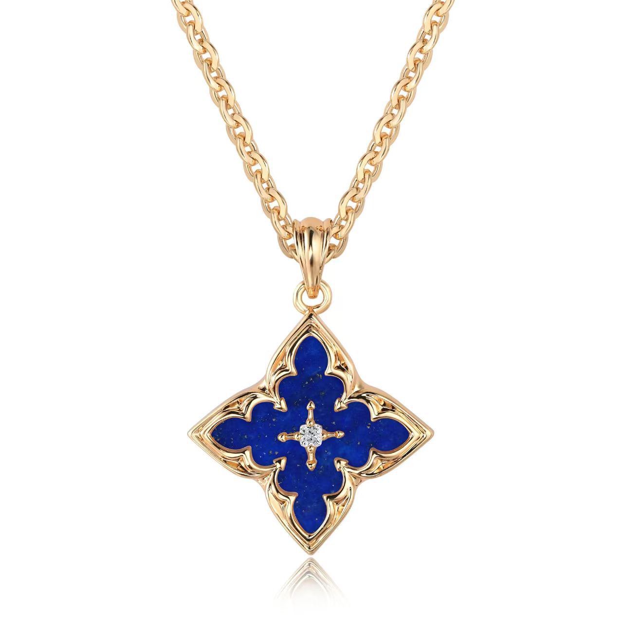 Pendentif trèfle blanc | Or