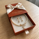 Ensemble cadeau en perles naturelles : collier et boucles d'oreilles | Or