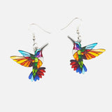 Boucles d'Oreilles Pendantes en Acrylique en Forme de Colibri – Design d'Oiseau 2D Éclatant