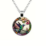 Collier avec Pendentif en Dôme de Verre en Forme de Colibri