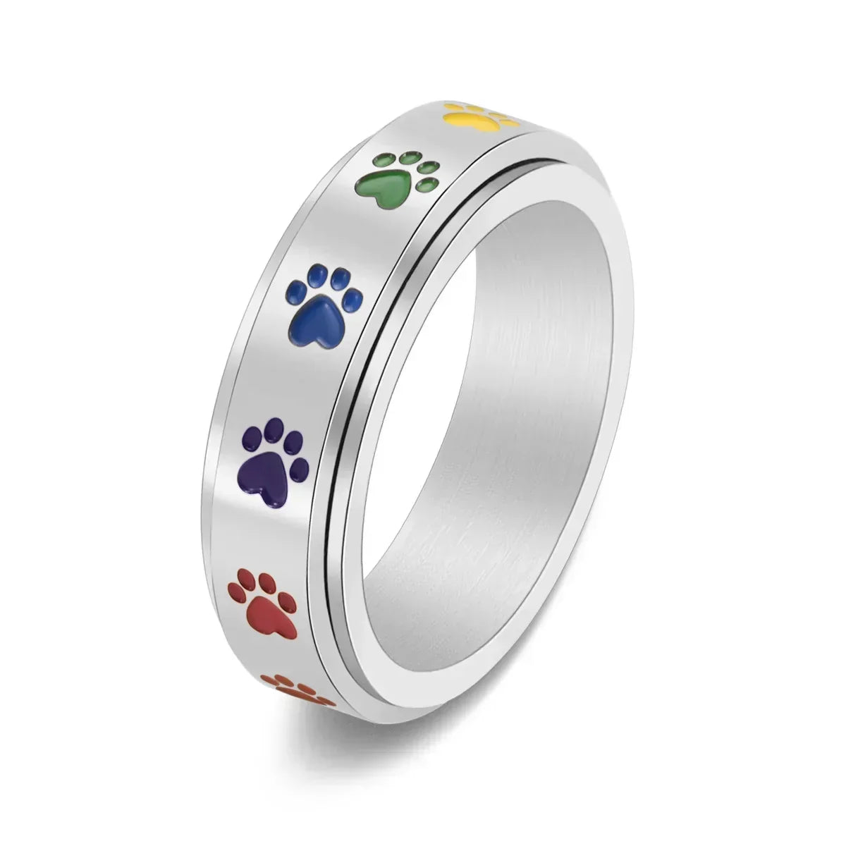 Bague Antistress Rotative – Acier Inoxydable avec Pattes Arc-en-Ciel