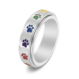 Bague Antistress Rotative – Acier Inoxydable avec Pattes Arc-en-Ciel