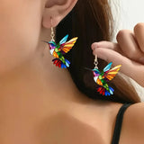 Boucles d'Oreilles Pendantes en Acrylique en Forme de Colibri – Design d'Oiseau 2D Éclatant