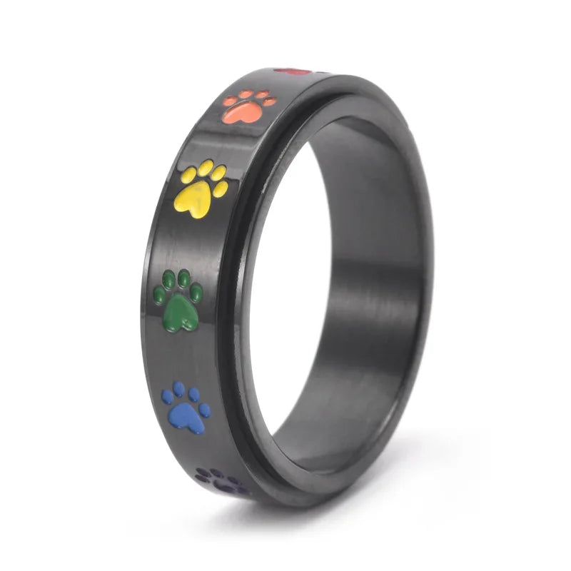 Bague Antistress Rotative – Acier Inoxydable avec Pattes Arc-en-Ciel