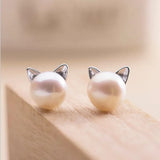 Boucles d'oreilles en argent sterling avec chat et perle
