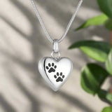 Collier Mémorial pour Animaux de Compagnie – Pendentif en Forme de Cœur avec Gravure de Patte