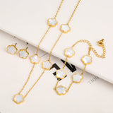 Ensemble trèfle : bracelet, collier et boucles d'oreilles | Or