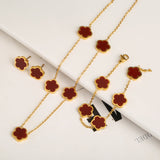 Ensemble trèfle : bracelet, collier et boucles d'oreilles | Or