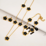Ensemble trèfle : bracelet, collier et boucles d'oreilles | Or