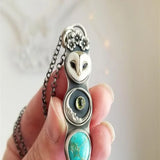 Collier en Barre avec Hibou Turquoise de Sagesse