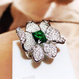 BAGUE FLEUR ÉMERAUDE - (AJUSTABLE)